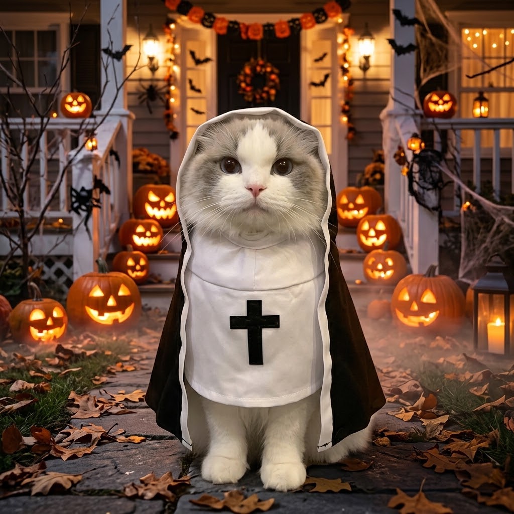 Pawlume Pet Nun Costume Halloween - Gothic Cloak for Pets