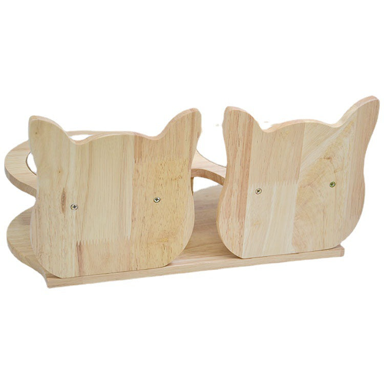Pawlume Bamboo Pet Feeder Stand with Ceramic Bowls