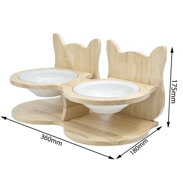 Pawlume Bamboo Pet Feeder Stand with Ceramic Bowls