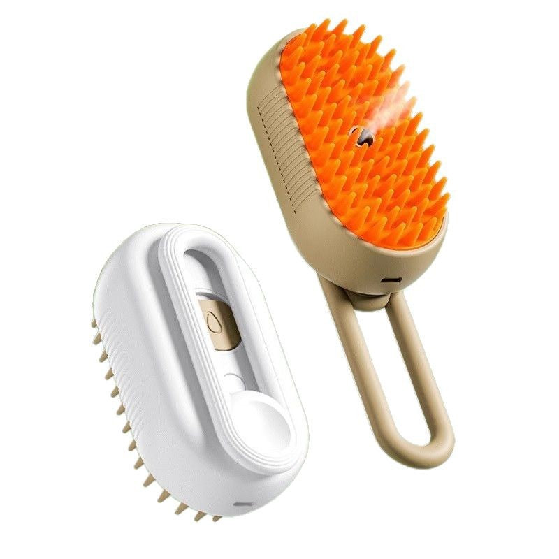 White and brown-toned versions of the folding-handle pet grooming brush